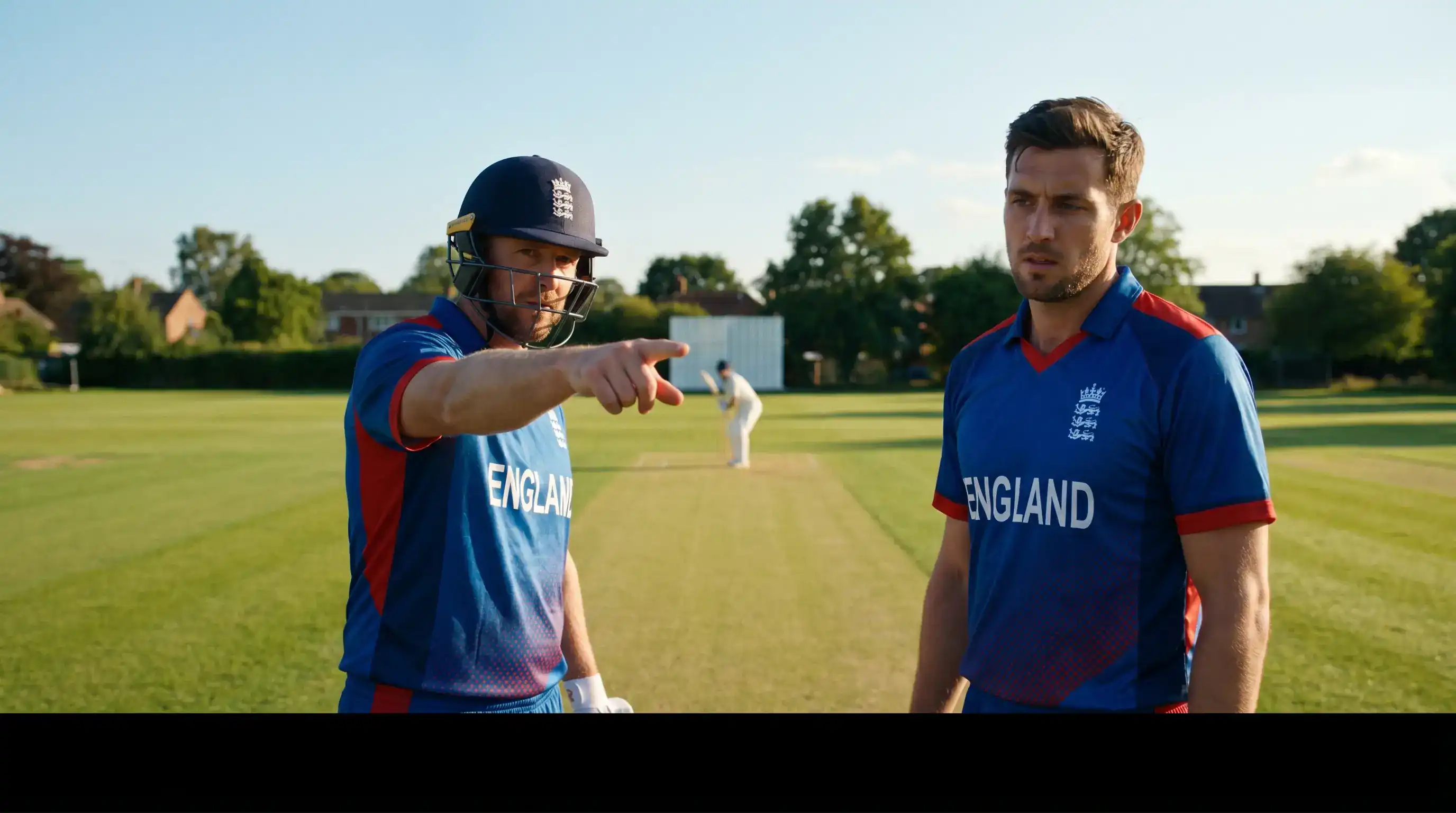 Cricket captain conferring with his bowler about a batter's strike rate trend during a tight ODI middle phase