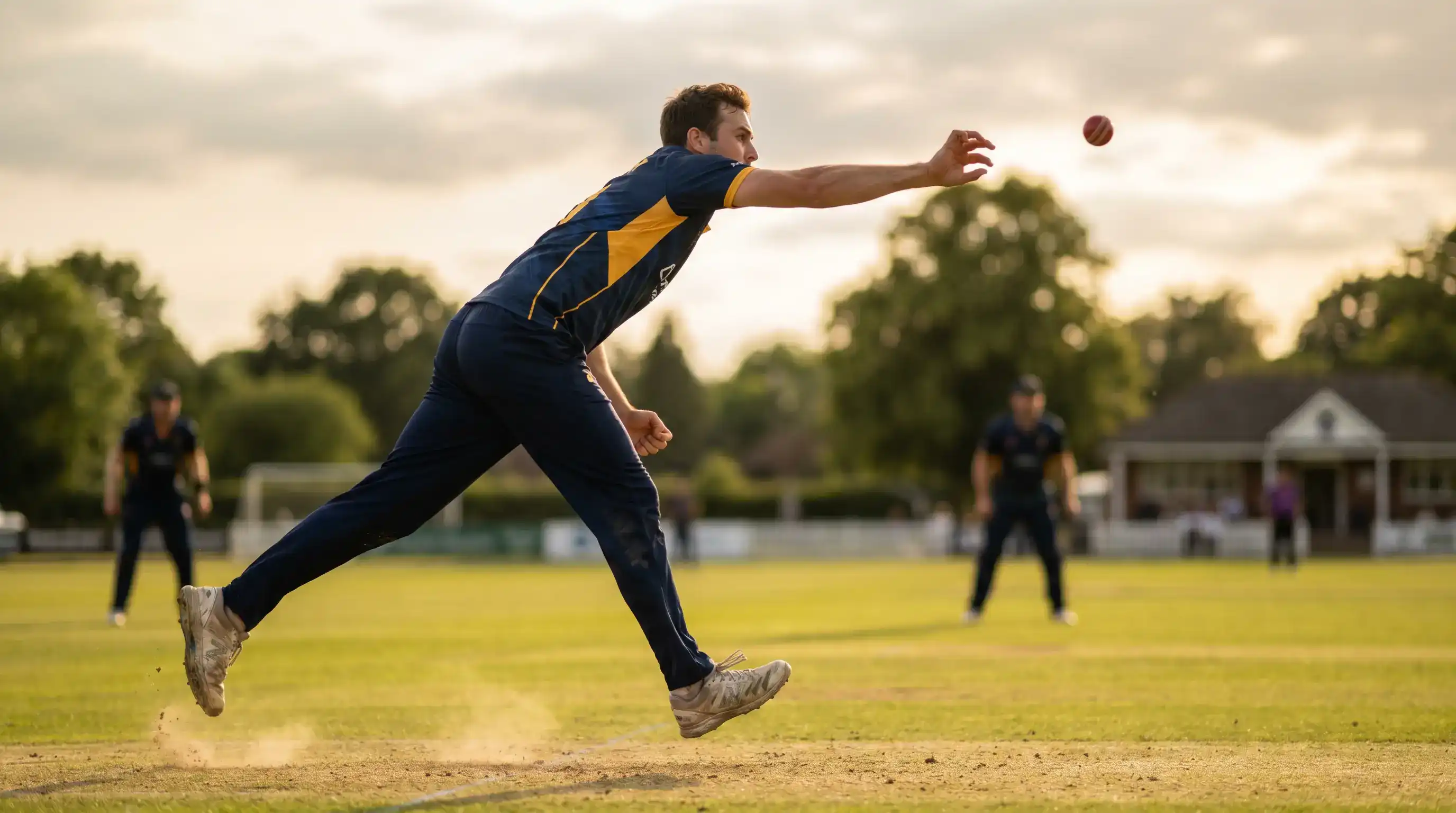 Spin bowler in mid-action delivering a leg-spinner during a limited-overs middle-overs phase