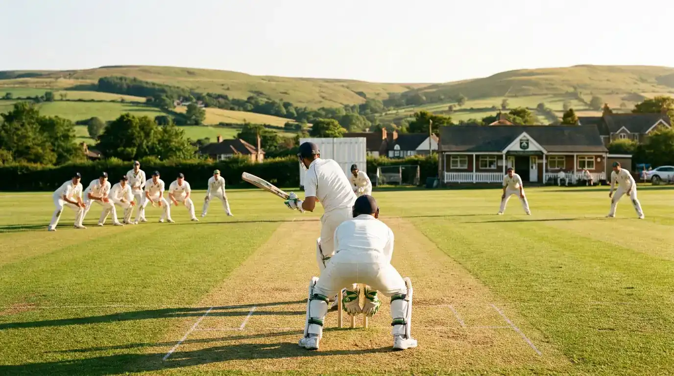 Left-handed cricket batter taking strike with the fielders mirroring their normal positions for a right-hander