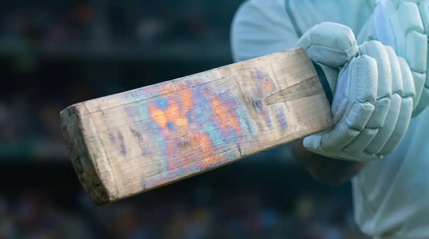 Thermal imaging frame showing heat signatures on a cricket bat used in early Hot-Spot review systems