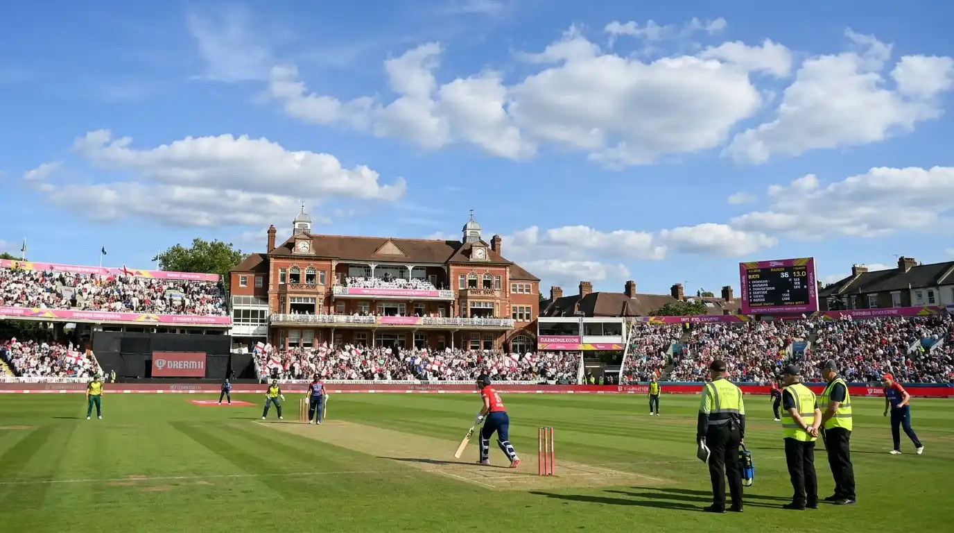 Women's Hundred final at Lord's with packed pavilion stands and full ground on a sunny day